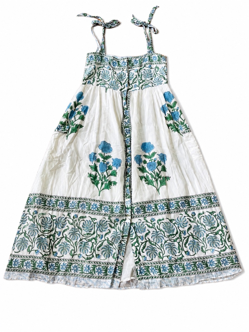Juliet Dunn Tuckernuck Poppy Tie Shoulder Floral Cotton Midi Dress S